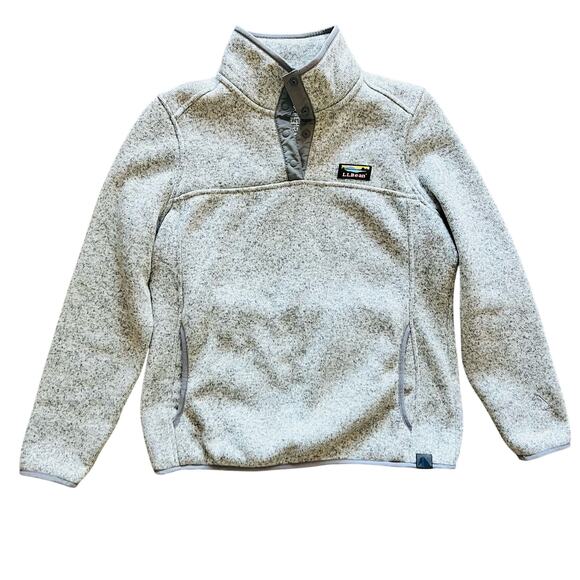 L.L.Bean Fleece Snap Sweater Pullover Gray Heather Small Petite Like New - Picture 5 of 8